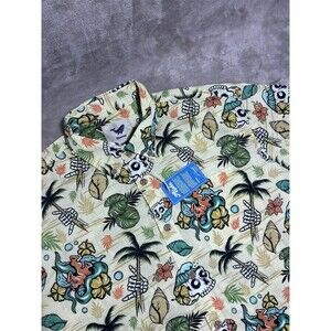 Yiume Hawaiian Shirt Men XL Extra Large Yellow Tropical Skeleton Short Sleeve